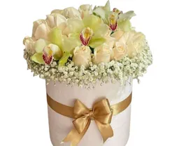 Caja Rosas Y Orquideas Tipo Cilindro