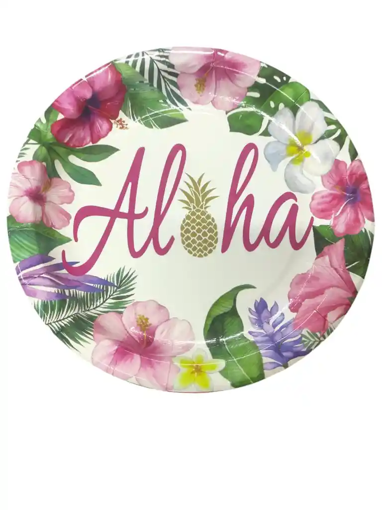 10 Platos Torta10 Vasos Desechables Fiesta Aloha Hawaiana