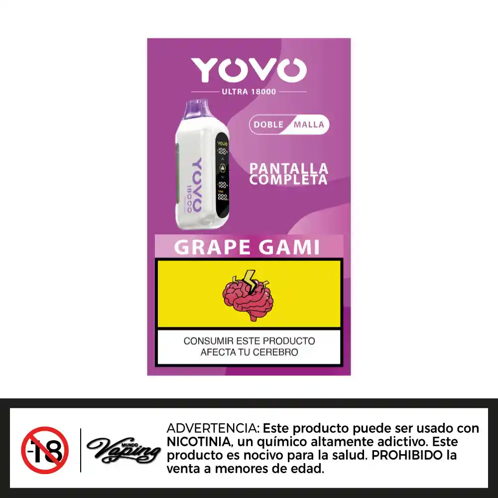 Yovo Ultra 18000 Puffs - Vape Desechable - Grape Gami