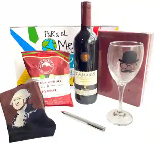 Regalo Especial Dia Del Padre Con Agenda Permanente, Vino Tinto, Copa Y Calcetines Divertidos Para Papà - Dia Del Padre - Para El Mejor Papà Del Mundo Ref 8