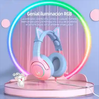 Diadema Gamer Onikuma Micrófono K9 Rosa Azul Gradiente Rgb
