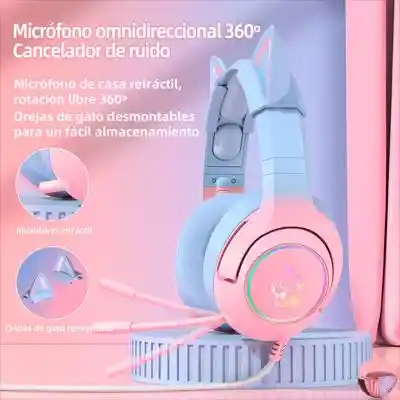 Diadema Gamer Onikuma Micrófono K9 Rosa Azul Gradiente Rgb