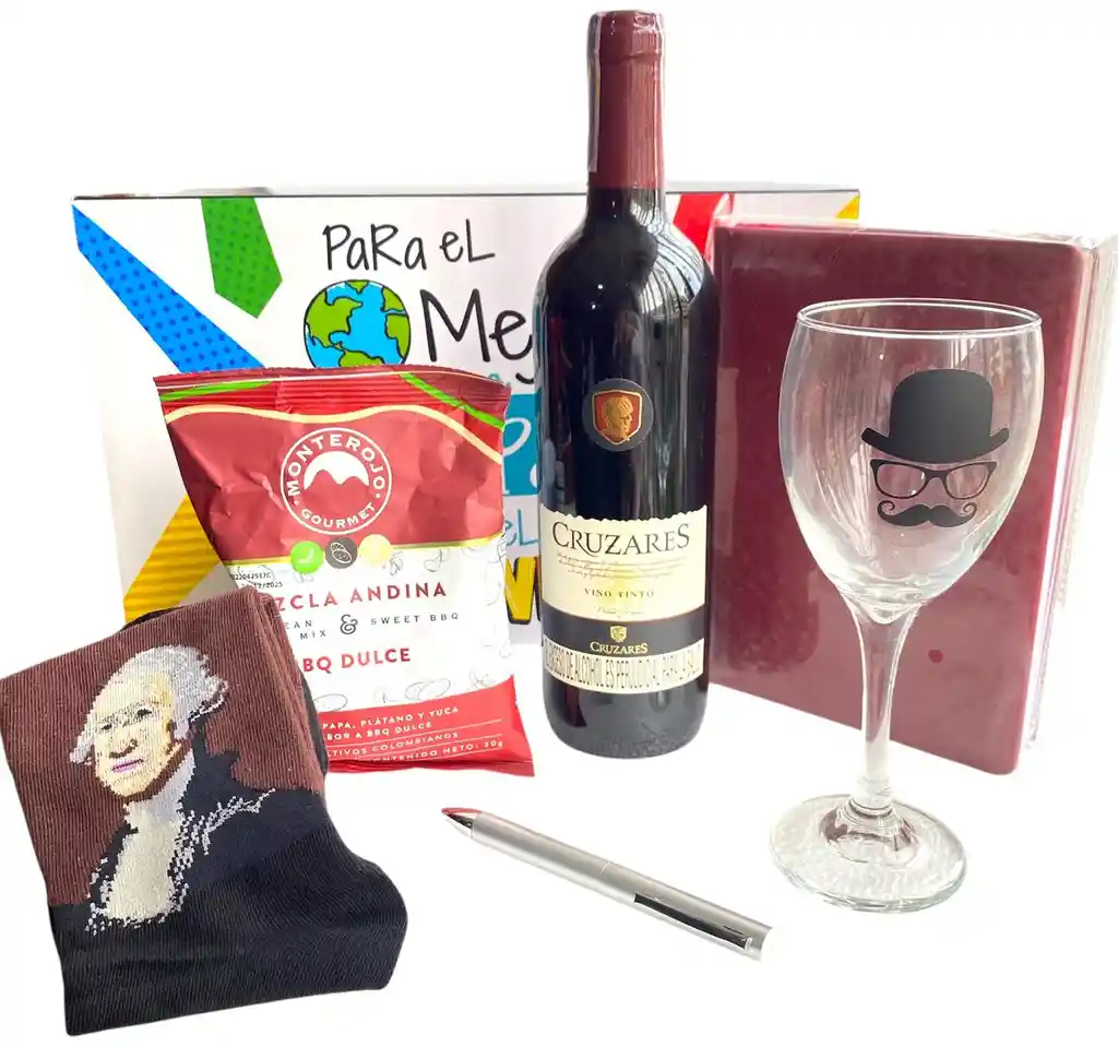 Regalo Especial Dia Del Padre Con Agenda Permanente, Vino Tinto, Copa Y Calcetines Divertidos Para Papà - Dia Del Padre - Para El Mejor Papà Del Mundo Ref 8