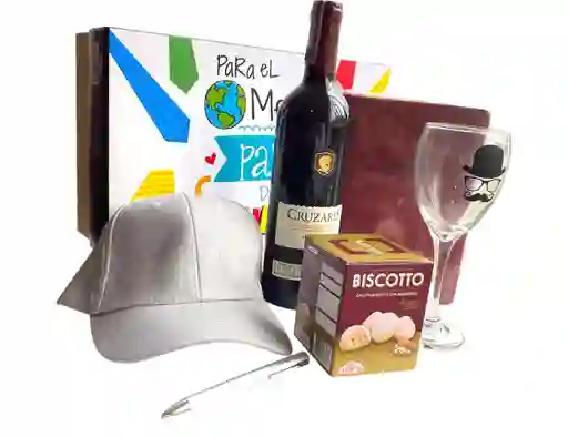 Regalo Especial Dia Del Padre Con Agenda Permanente, Vino Tinto, Copa Y Gorra Para Papà - Dia Del Padre - Para El Mejor Papà Del Mundo Ref 9