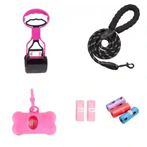 Recogedor Popo Perros + Correa + Porta Bolsa + 5 Rollos Bolsas Combo 4 En 1