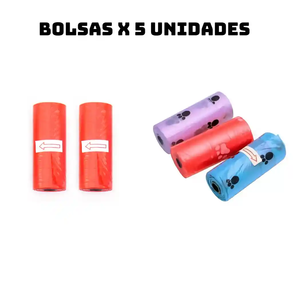 Kit Paseo Para Perros 4 En 1 Correa + Recogedor + Porta Bolsas + 5 Rollos De Bolsas