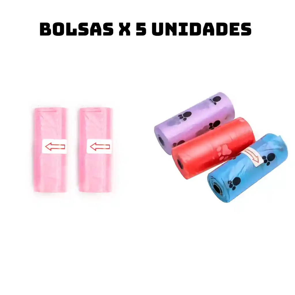 Recogedor Popo Perros + Correa + Porta Bolsa + 5 Rollos Bolsas Combo 4 En 1