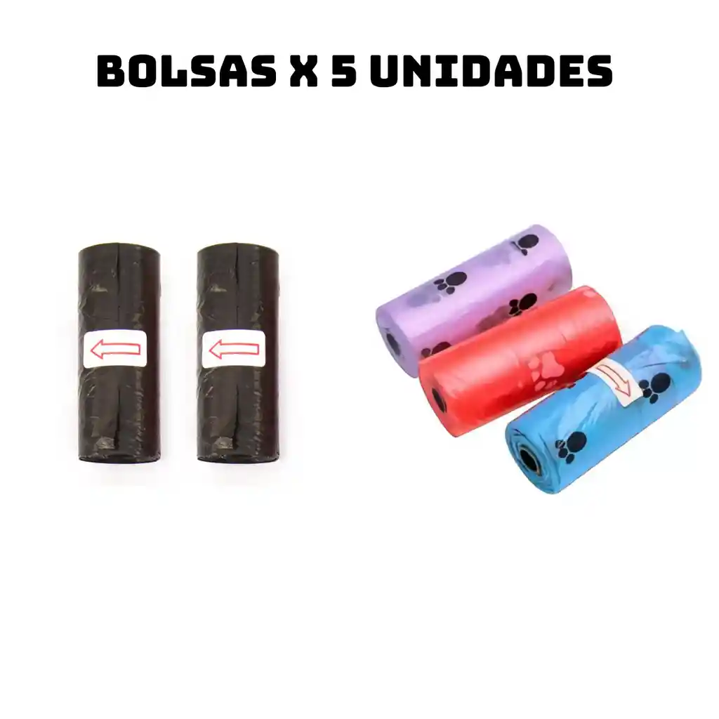 Kit Paseo Para Perros 4 En 1 Correa + Recogedor + Porta Bolsas + 5 Rollos Bolsas