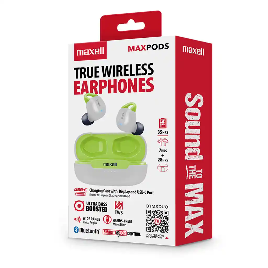 Audifonos Maxell True Ultra Bass Bluetooth Blnaco/verde