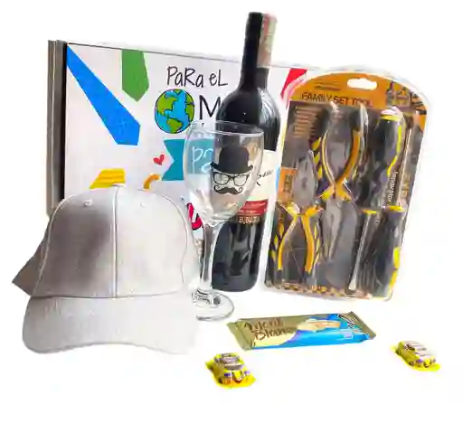 Regalo Especial Dia Del Padre Con Herramienta, Vino Tinto, Copa Y Gorra Para Papà - Dia Del Padre - Para El Mejor Papà Del Mundo Ref 10