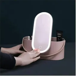 Caja Organizadora De Maquillaje Con Espejo Y Luz Led, Organizador Portátil De Cosméticos Y Maquillaje De Viaje Con Luz Táctil