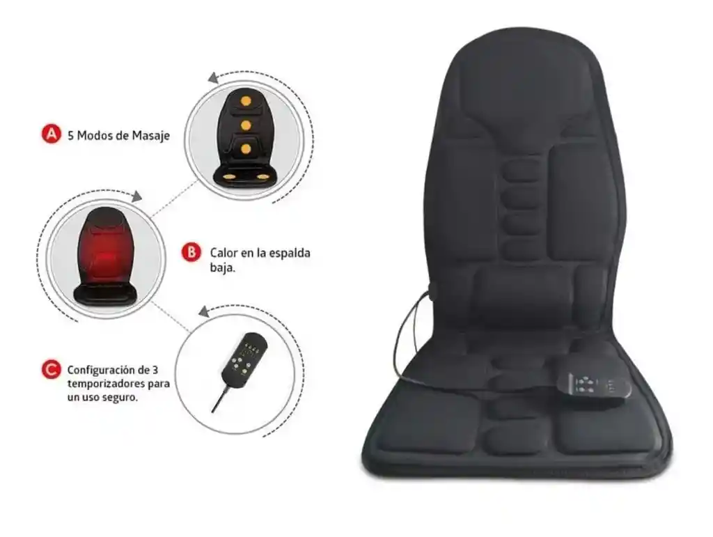 Silla Cojin Masajeador Auto Carro Casa Oficina Portatil 12v