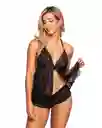 Baby Doll Negro En Tull Con Cachetero Talla S