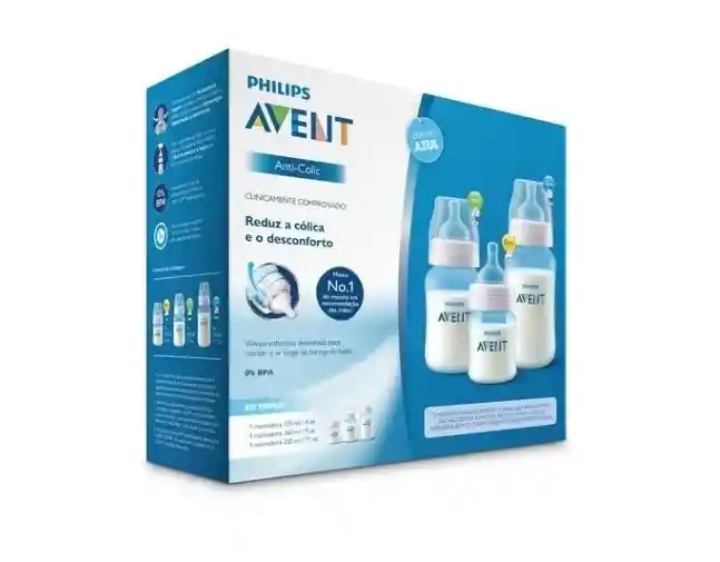 Set Teteros Anticolicos Avent Classic 11oz + 9oz + 4oz Azul