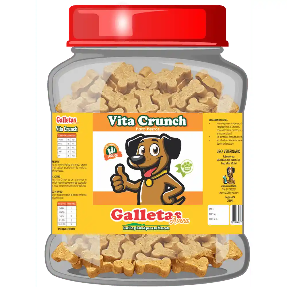 Galletas Para Perro De Avena Vita Crunch 1kg Snack Para Perro