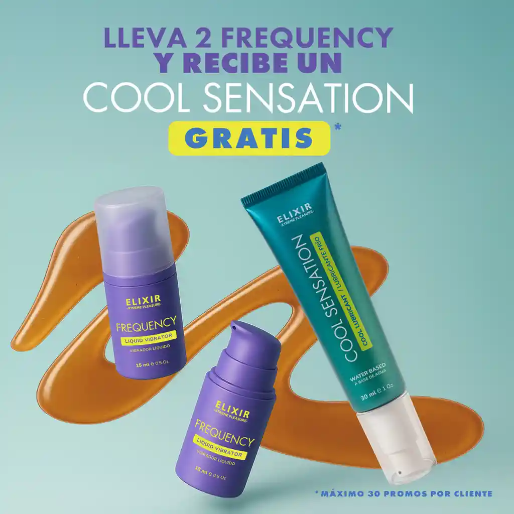 3x2 Compra 2 Vibrador Líquido Frequency Elixir, Recibe Gratis Lubricante Cool Sensation