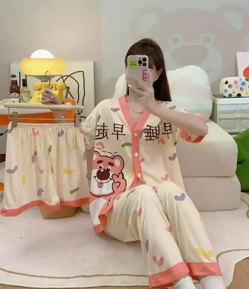 Pijama Tres Piezas Lotso Talla Única (camisa Botón + Pantalón + Short)