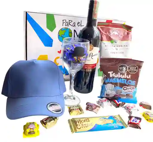 Regalo Especial Dia Del Padre Con Vino Tinto, Copa Y Gorra Para Papà - Dia Del Padre - Para El Mejor Papà Del Mundo Ref 11