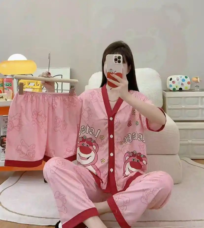 Pijama Tres Piezas Lotso Talla Única (camisa Botón + Pantalón + Short)