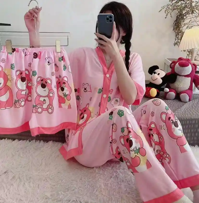 Pijama Tres Piezas Lotso Talla Única (camisa Botón + Pantalón + Short)