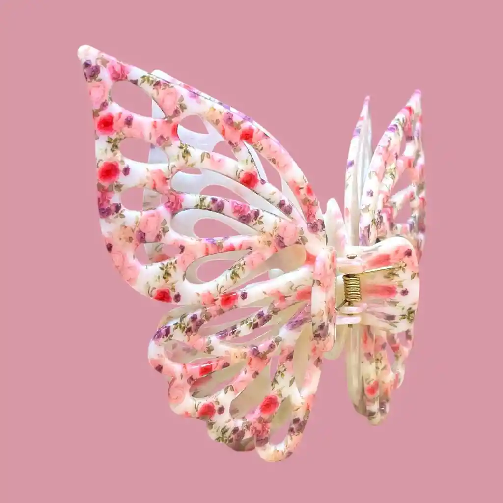 Caiman De Mariposa Diseño Flores Rosadas