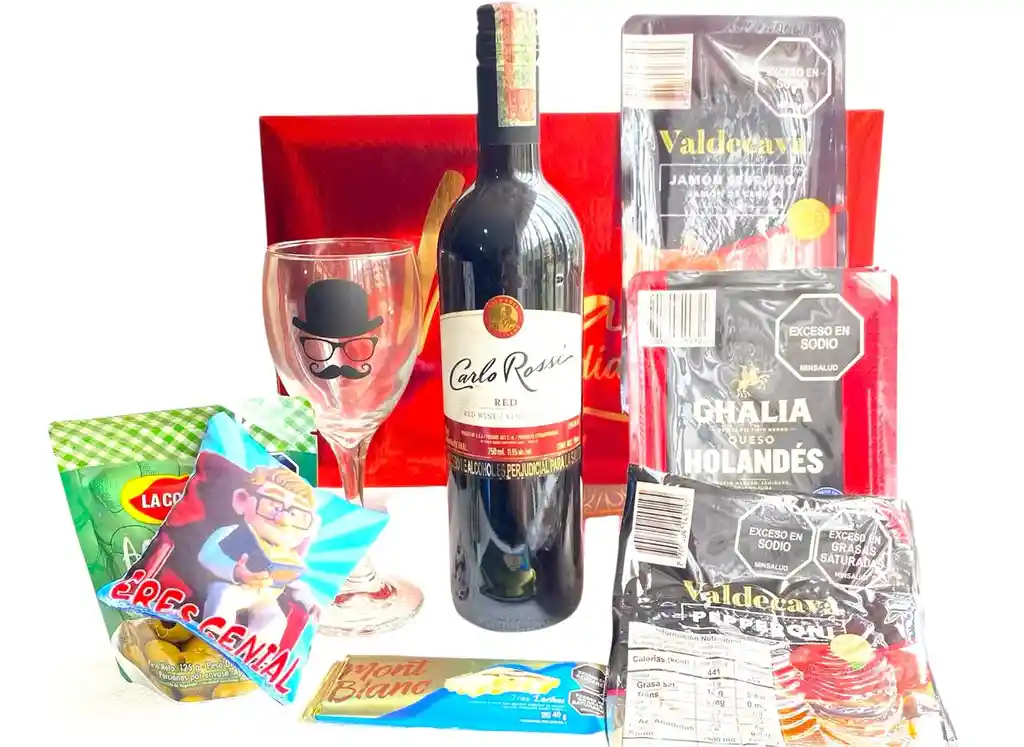 Regalo Especial Super Premium Box Hombre Con Vino Y Carnes Frias - Regalo Feliz Cumpleaños - Regalo Feliz Dia