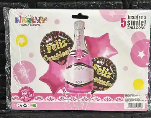 Bouquet De Globos Champaña Fucsia X5 Piezas