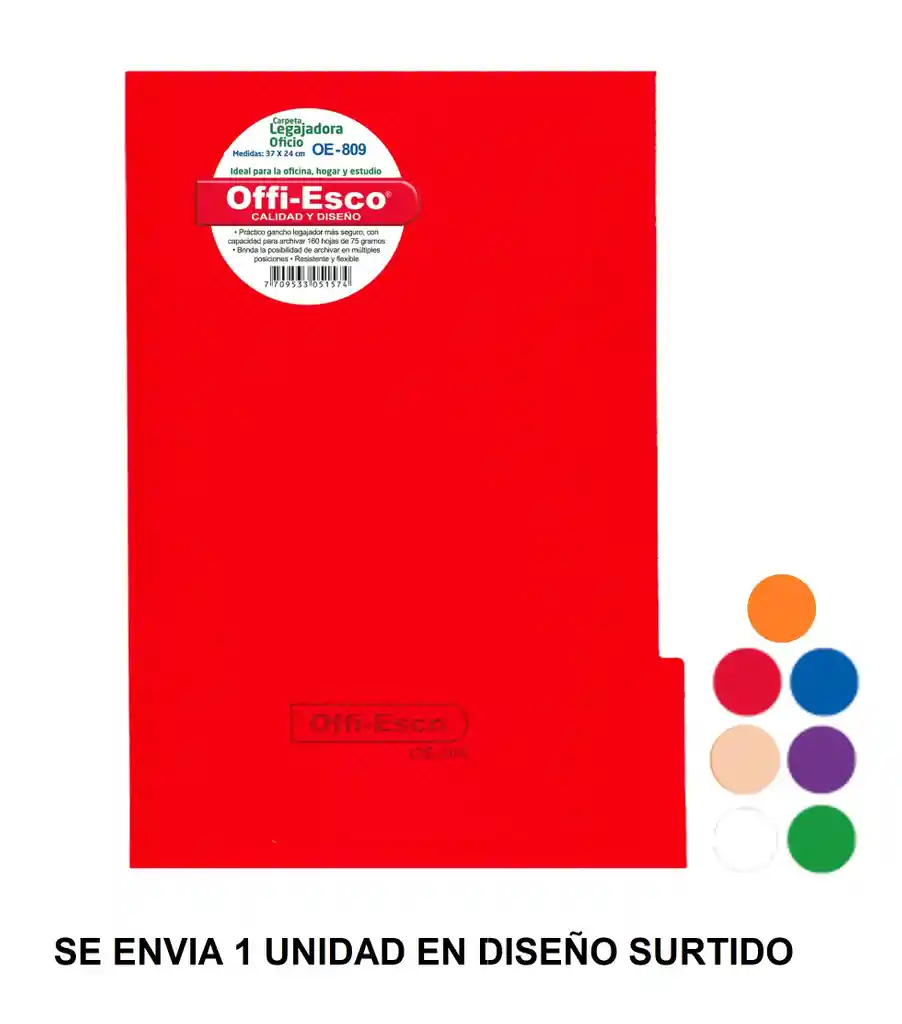 Carpeta Plástica Oficio Con Gancho Legajador Colores Surtidos Offi Esco Oe-809