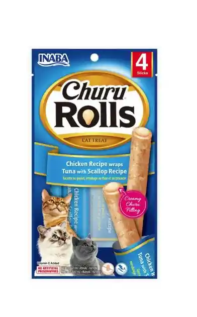 Inaba Cat Snack Churu - Rolls 4p Chicken Recipe Wraps Tuna Recipe 40 Gr
