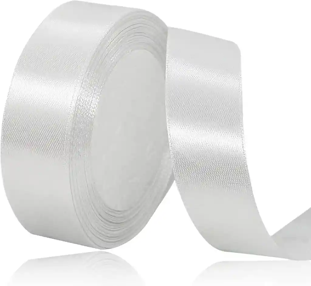 Cinta Listón De Tela Lisa Satinada Color Blanco 2,5cm X2 Metros