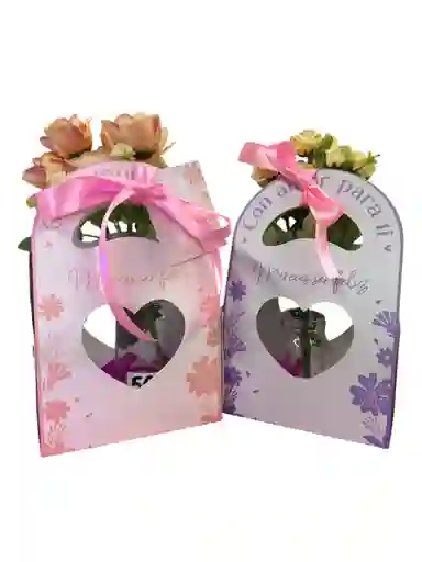 Caja Regalo Flores Morada Y Rosa