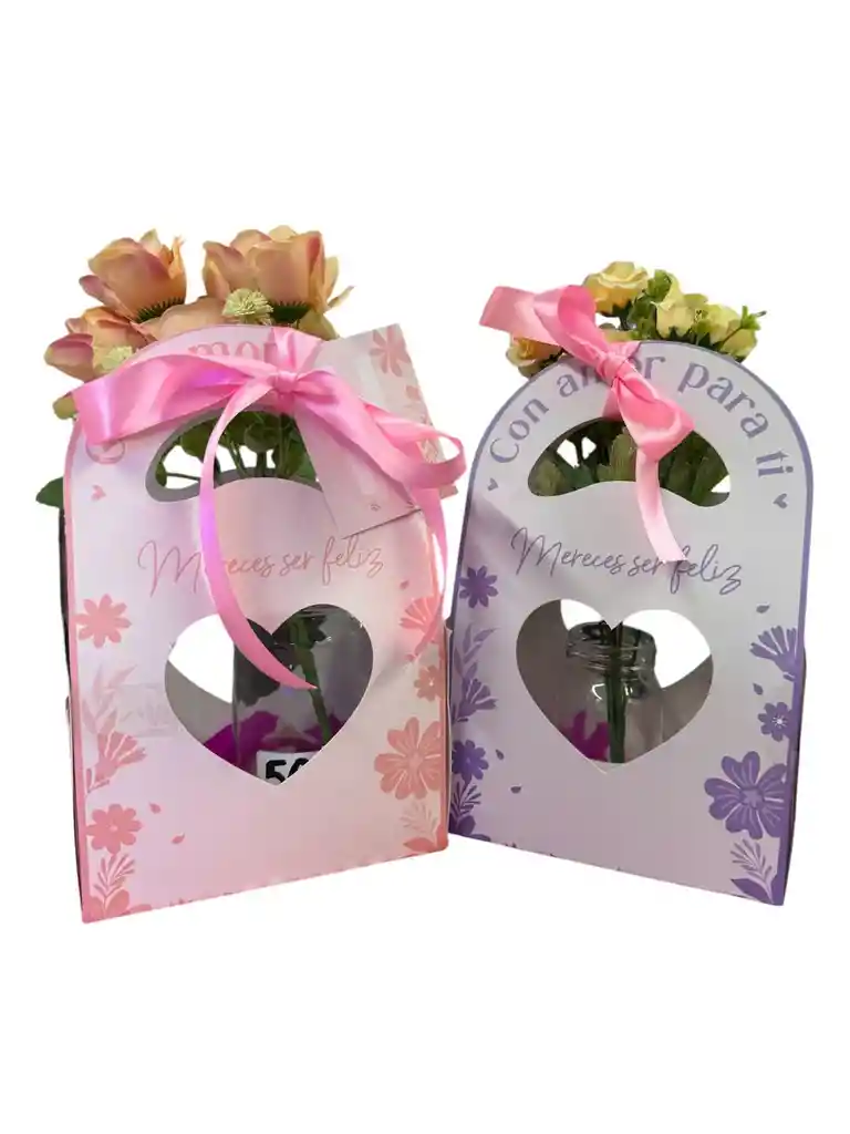 Caja Regalo Flores Morada Y Rosa