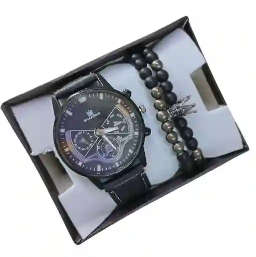 Set Reloj Para Hombre Negro Con Pulseras Reloj Hombre