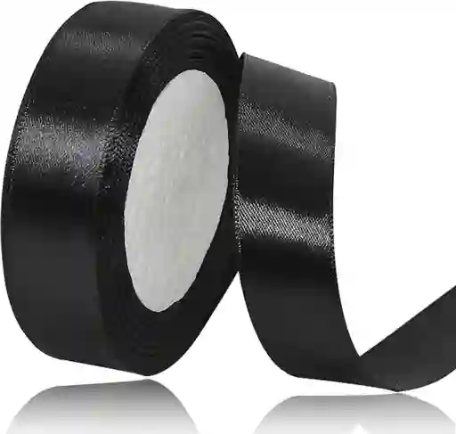 Cinta Listón De Tela Lisa Satinada Color Negro 2,5cm X2 Metros