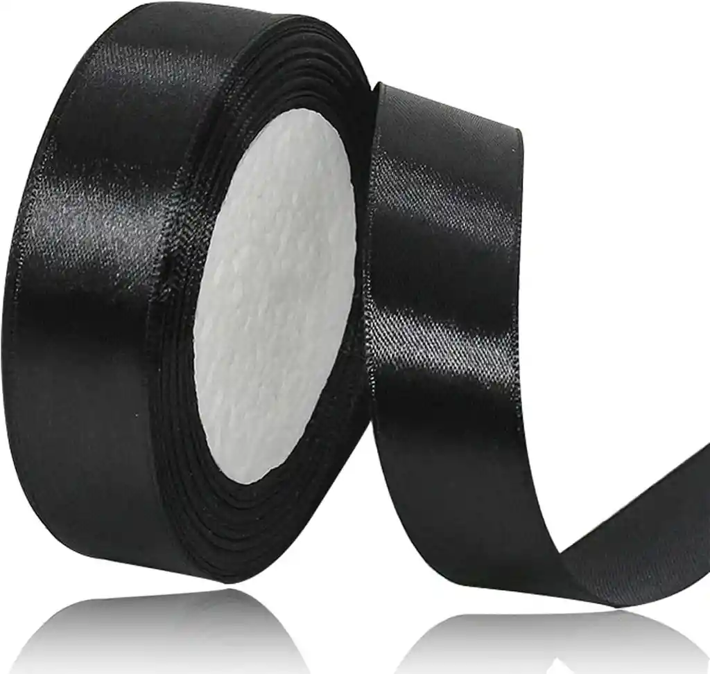Cinta Listón De Tela Lisa Satinada Color Negro 2,5cm X2 Metros