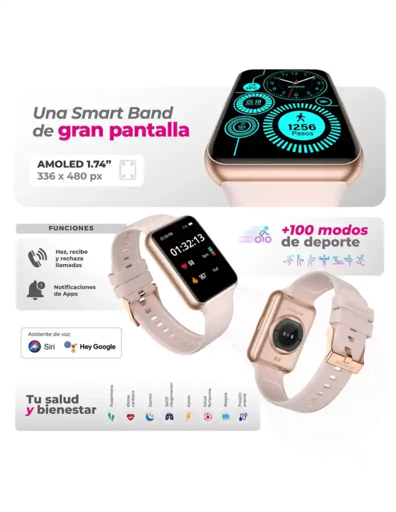 Reloj Smartwatch Era Fit View Binden Amoled Llamadas Bluetooth Rosa