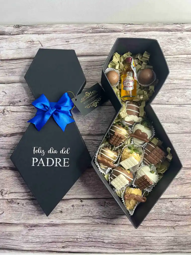 Caja De Lujo Corbata Con Vodka/wisky Mini Y Fresas Con Chocolate