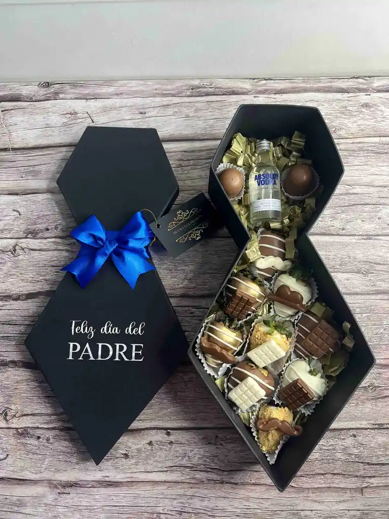 Caja De Lujo Corbata Con Vodka/wisky Mini Y Fresas Con Chocolate