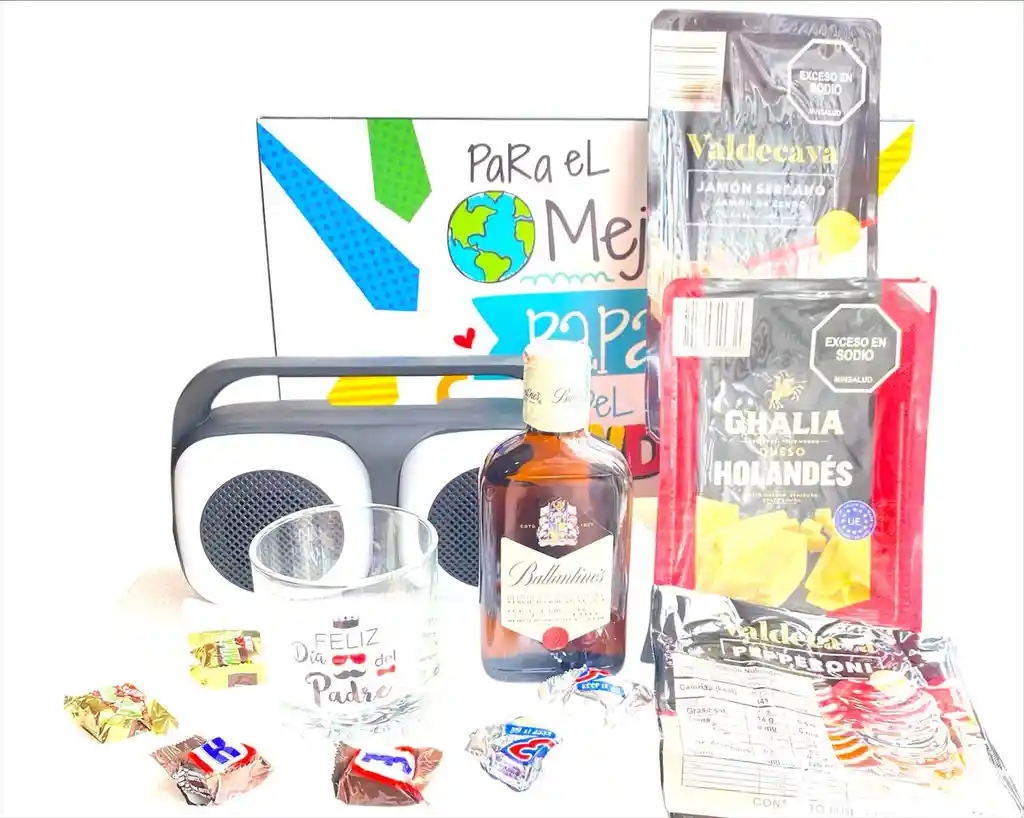 Regalo Especial Dia Del Padre Con Parlante Y Whisky Ballantines - Para El Mejor Papà Del Mundo Ref 19