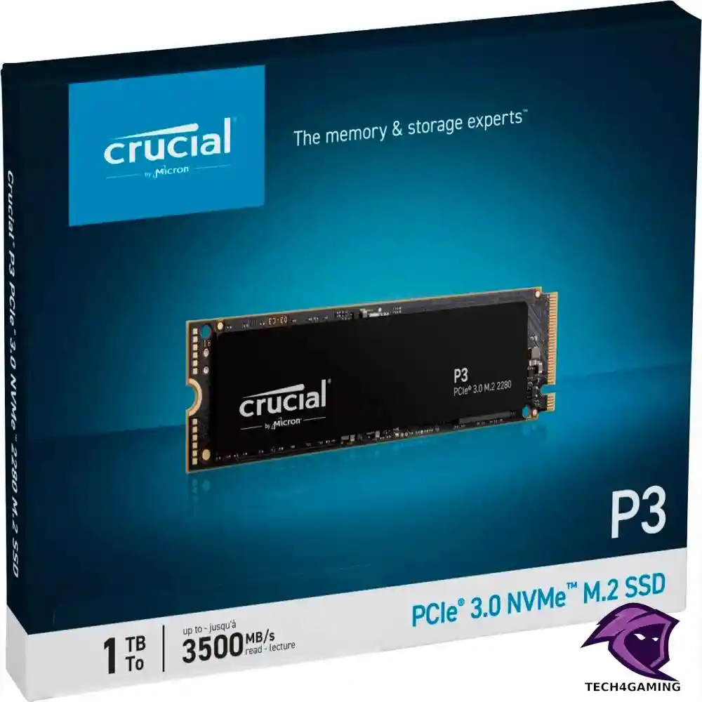 Disco Solido Nvme 1tb Pcie 3.0 M.2 2280 Crucial P3 3500 Mbps Color Negro