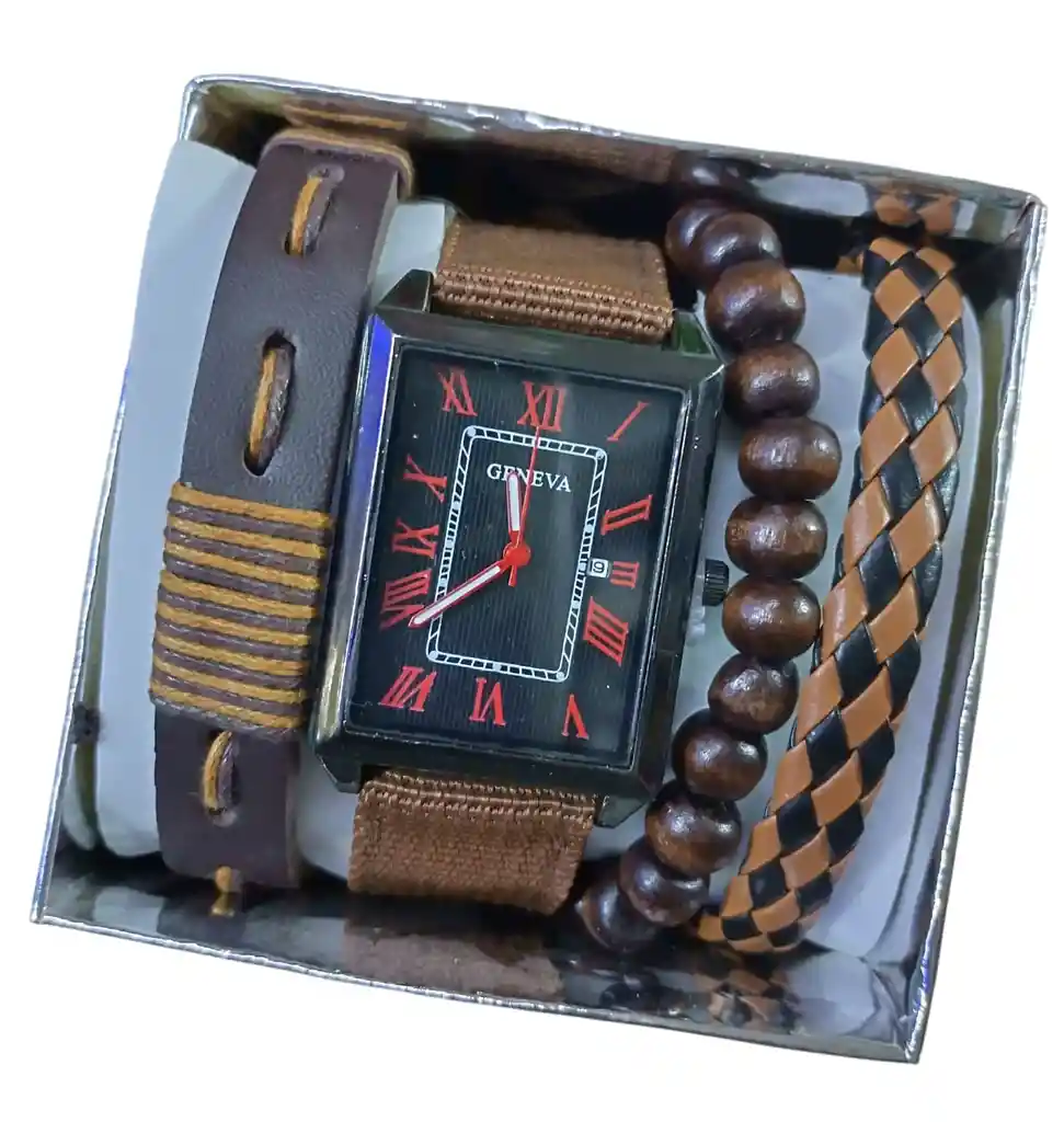 Reloj Para Hombre Rectangular Kit Reloj Hombre Pulseras