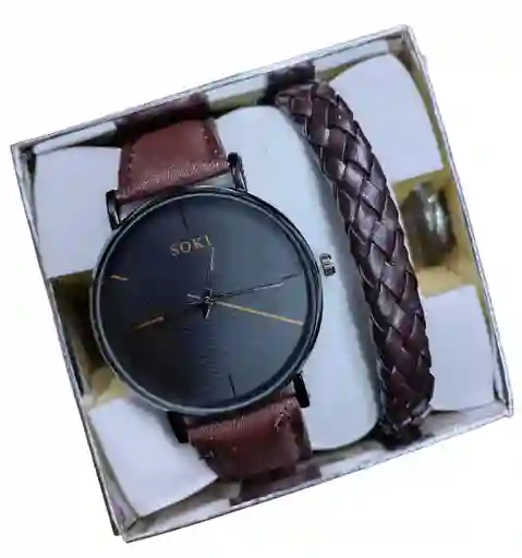 Set Reloj Para Hombre Marrón Con Pulseras Reloj Hombre Ma