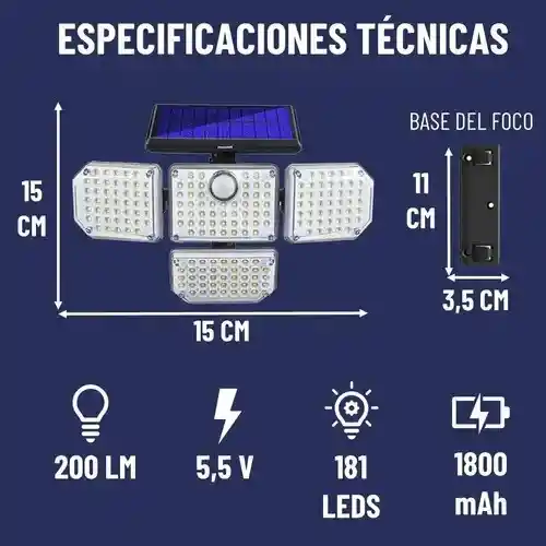 Reflector Con Panel Solar X4 Impermeable Y Ángulo Ajustable