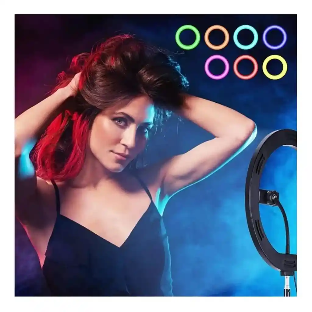 Aro De Luz 56cm Luces Rgb + Calidas, Incluye Tripode