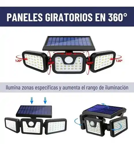 Lampara Foco Led Solar Exterior Sensor Movimiento 3 Direcciones