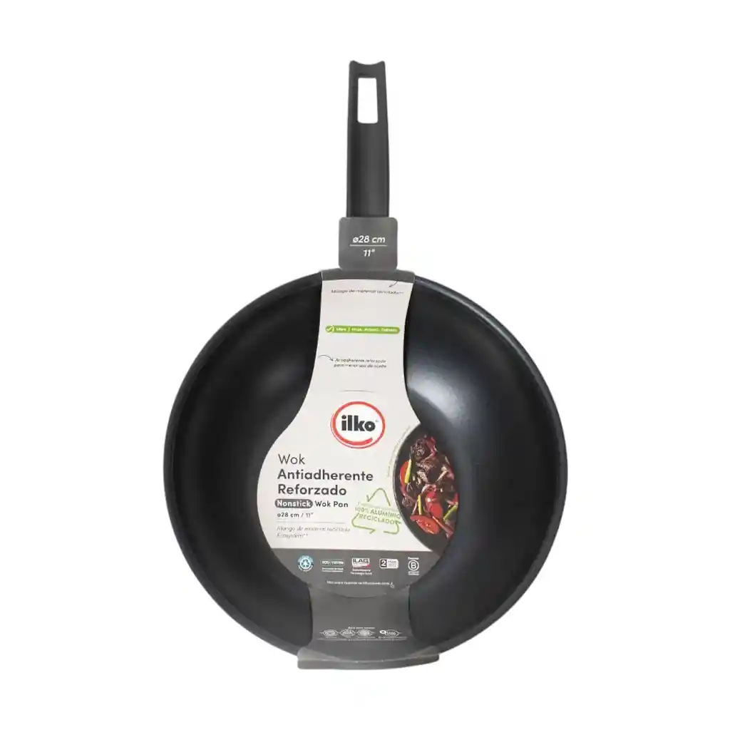 Wok Ilko Every Day 28 Cm De Aluminio Reciclado Con Tapa