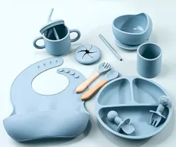 Kit Alimentación Bebe Niño Niña Vajilla En Silicona 9 Piezas