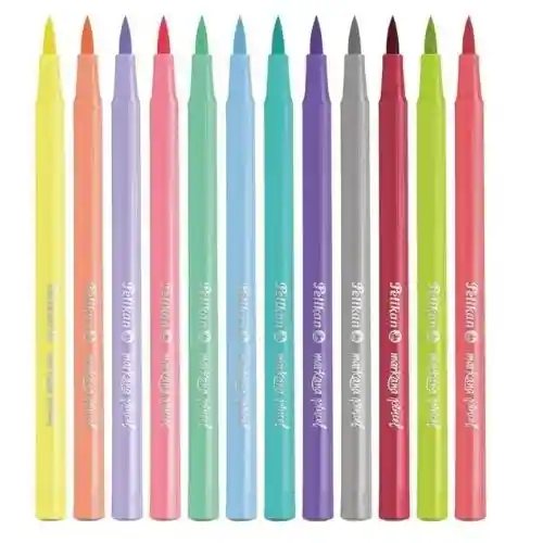 Plumones Pelikan Punta Pincel Colores Pastel X12.