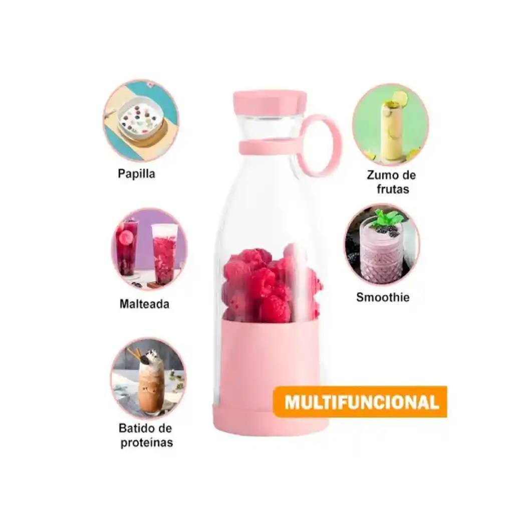 Vaso Licuadora Portátil Recargable 420ml Y 6 Aspas/ Rosa