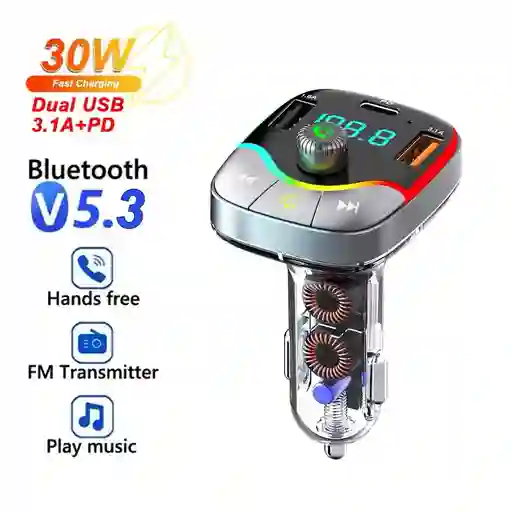 Modulador Carro Transmisor Fm Bluetooth Doble Puerto Usb 25w